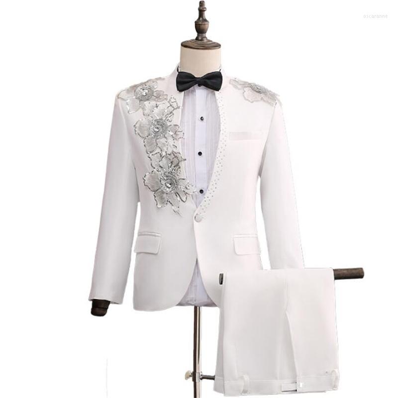 Men' Suits Embroidered Blazer Men Groom Suit Set With Pants Mens Wedding Costume Singer Star Style Dance Stage Clothing Formal Dress, White
Men' Suits Embroidered Blazer Men Groom Suit Set With Pants Mens Wedding Costume Singer Star Style Dance Stage Clothing Formal Dress, White