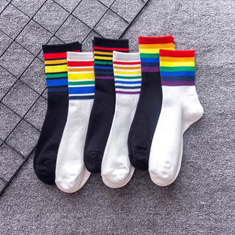 Men's Socks Unisex Stripes Print Mid Men Harajuku Colorful Couple Tube Cotton 1 Pair Kawaii Fashion Rainbow Color Calcetines
Men's Socks Unisex Stripes Print Mid Men Harajuku Colorful Couple Tube Cotton 1 Pair Kawaii Fashion Rainbow Color Calcetines
