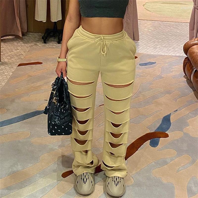 Women' Pants Female Long Trousers Solid Color Ripped Holes Drawstring Elastic Waist Women Loose Casual Street Style Bottoms, As picture show
Women' Pants Female Long Trousers Solid Color Ripped Holes Drawstring Elastic Waist Women Loose Casual Street Style Bottoms, As picture show