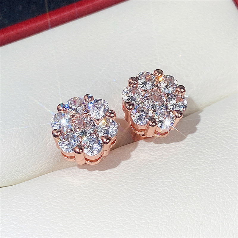 Charming Earrings for Men Women Yellow Rose Gold Plated Bling CZ Diamond Stone Stud Earrings for Nice Gift