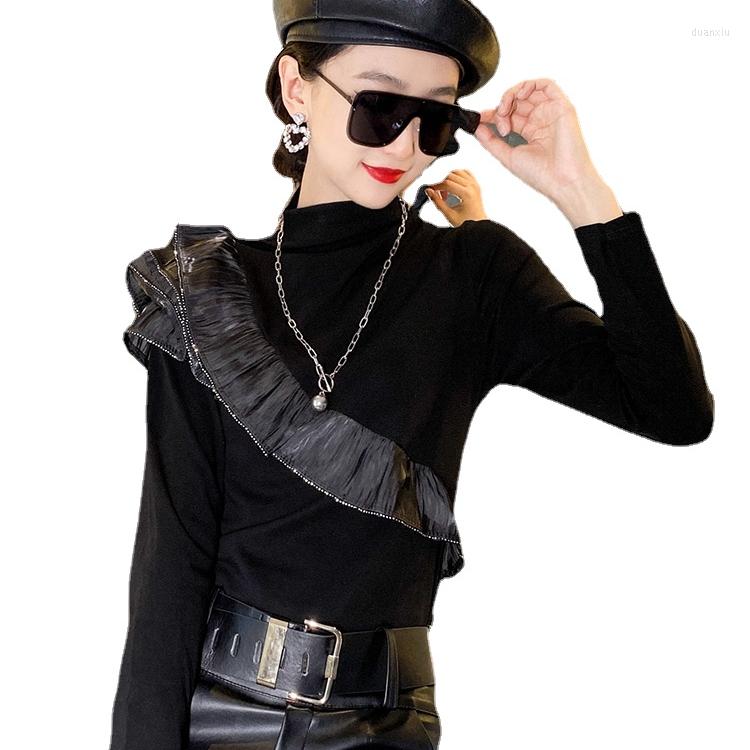 Women's T Shirts Long Sleeved Rufles T-shirt Women Bodycone Ruffle Tops Fashion Black Ropa De Mujer
Women's T Shirts Long Sleeved Rufles T-shirt Women Bodycone Ruffle Tops Fashion Black Ropa De Mujer