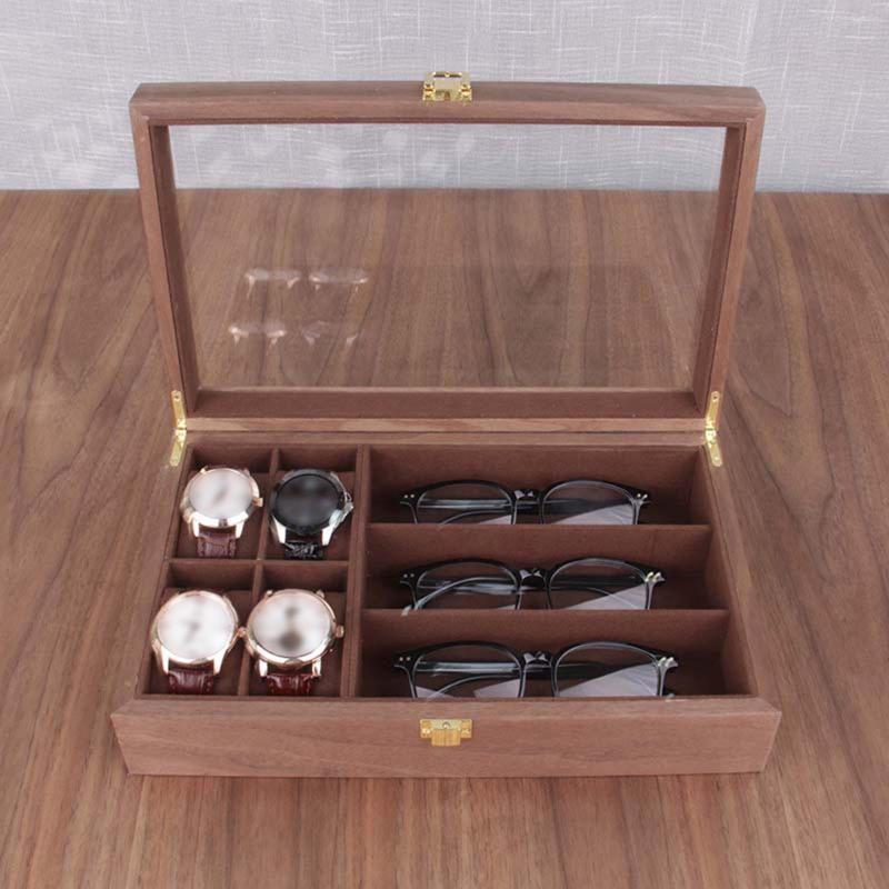 Watch Boxes Wooden Box With Clear Top 4 Slots 3 Sunglasses Grids Lockable Velvet Lining Portable Jewelry Storage Men Women
Watch Boxes Wooden Box With Clear Top 4 Slots 3 Sunglasses Grids Lockable Velvet Lining Portable Jewelry Storage Men Women