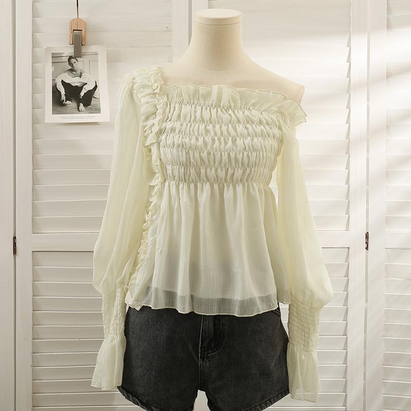 Women's Blouses Korean Fashion Chiffon Irregular Pleated Blouse Woman Long Flare Sleeve Off Shoulder Female Skew Collar Blusas Dropship, Khaki
Women's Blouses Korean Fashion Chiffon Irregular Pleated Blouse Woman Long Flare Sleeve Off Shoulder Female Skew Collar Blusas Dropship, Khaki