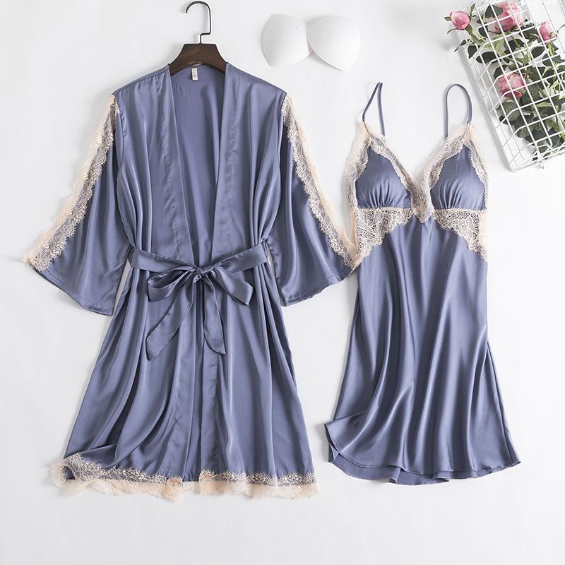 Women's Sleepwear Women Long Sleeve Robe Gown Sets Silk Pijamas Home Clothing Sexy Female Lace Satin Dress Suit Bathrobe With Belt, Blue
Women's Sleepwear Women Long Sleeve Robe Gown Sets Silk Pijamas Home Clothing Sexy Female Lace Satin Dress Suit Bathrobe With Belt, Blue