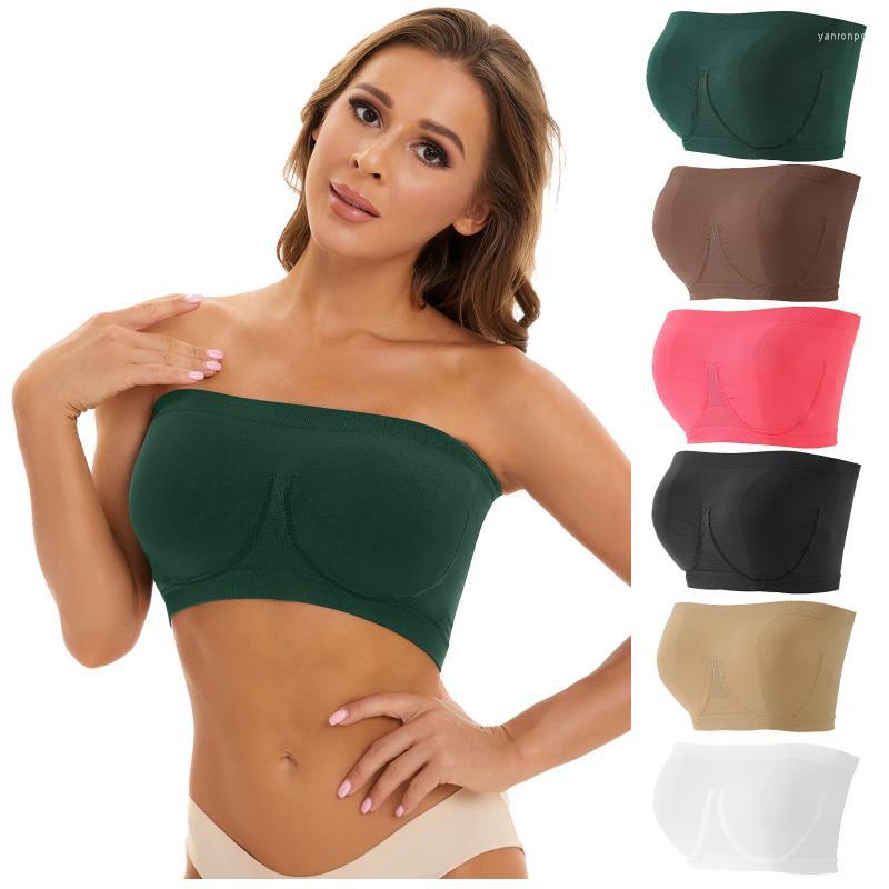 

Bustiers & Corsets Sports Bras For Women Plus Size Strapless Bra Bandeau Tube Padded Top Solid Color Stretchy Yoga Fitness Lift Up Bralette, Coffee
