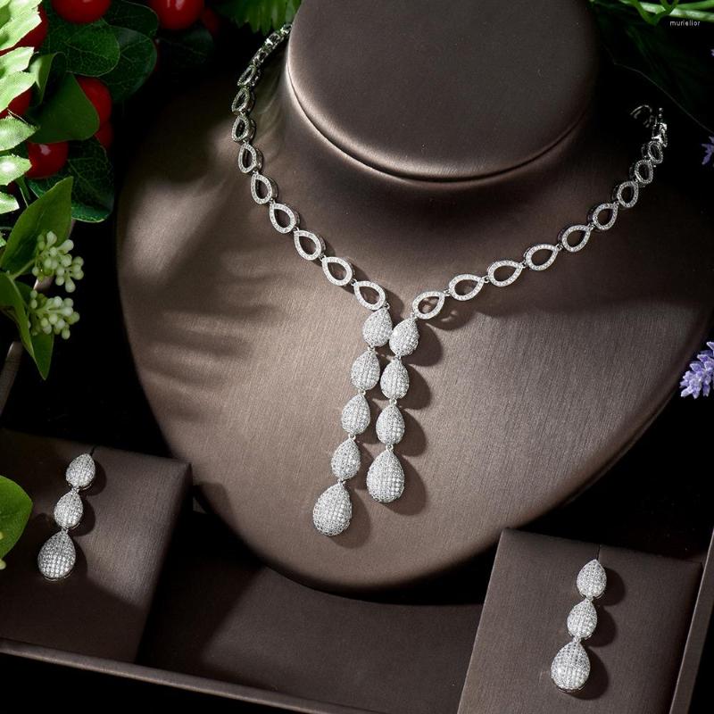 Necklace Earrings Set HIBRIDE Trendy Nigeria 2pcs Water Drop Statement Jewelry For Women Wedding Full Cubic Zircon Dubai Bridal N-1271, Picture shown
Necklace Earrings Set HIBRIDE Trendy Nigeria 2pcs Water Drop Statement Jewelry For Women Wedding Full Cubic Zircon Dubai Bridal N-1271, Picture shown