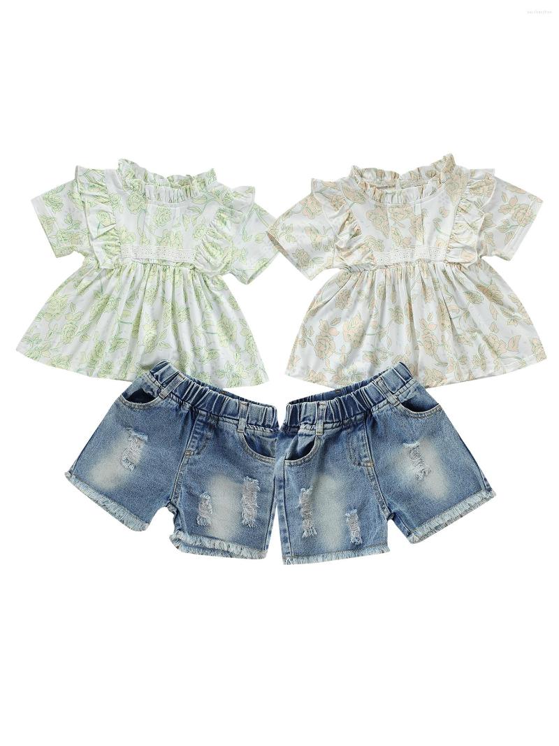 Clothing Sets 2 Pcs Infant Summer Outfits Baby Girl Flower Print Round Neck Short Sleeve Dress Frayed Raw Hem Ripped Jeans With Pockets, Green
Clothing Sets 2 Pcs Infant Summer Outfits Baby Girl Flower Print Round Neck Short Sleeve Dress Frayed Raw Hem Ripped Jeans With Pockets, Green