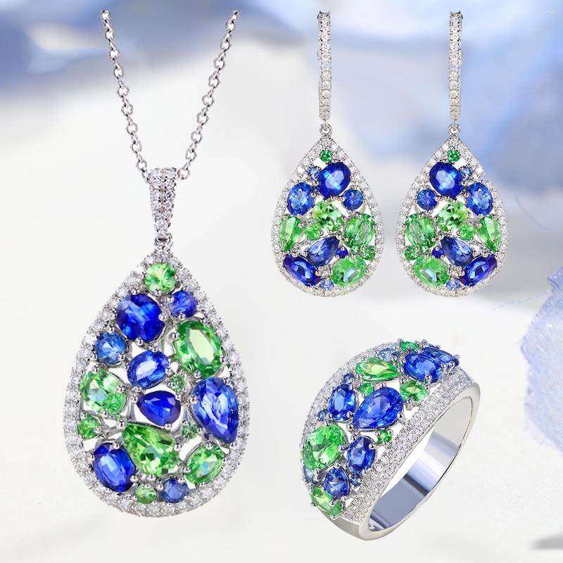 Necklace Earrings Set Luxury Silver Color Imitate Sapphire For Women Blue Green Zircon Pendant Rings Wedding Bride Sets, Picture shown
Necklace Earrings Set Luxury Silver Color Imitate Sapphire For Women Blue Green Zircon Pendant Rings Wedding Bride Sets, Picture shown