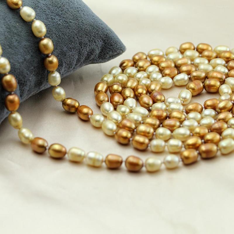 Chains Hand Knotted Necklace Natural 7-8mm White Brown Freshwater Rice Pearl Sweater Chain Nearly Oval 170cm
Chains Hand Knotted Necklace Natural 7-8mm White Brown Freshwater Rice Pearl Sweater Chain Nearly Oval 170cm