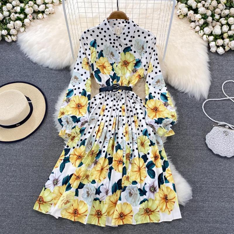 Casual Dresses Fashion Runway Shirt Dress 2022 Spring Autumn Vintage Party Women's Long Sleeve Dot Flower Print Yellow Midi Vestidos
Casual Dresses Fashion Runway Shirt Dress 2022 Spring Autumn Vintage Party Women's Long Sleeve Dot Flower Print Yellow Midi Vestidos