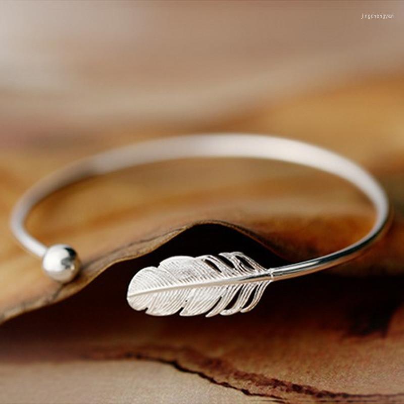 Bangle Fashion 925 Sterling Silver Jewelry High-quality Female Simple Feather Small Ball Open Bracelets & Bangles
Bangle Fashion 925 Sterling Silver Jewelry High-quality Female Simple Feather Small Ball Open Bracelets & Bangles