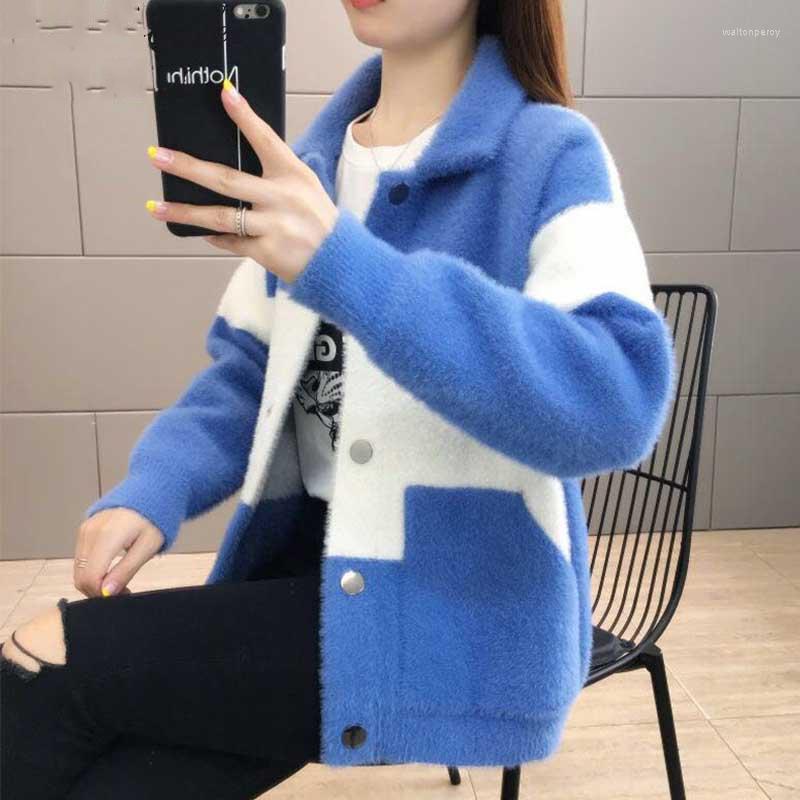 Women' Knits Autumn Winter Women Faux Mink Cashmere Cardigans Female Stitching Lapel Button Casual Sweaters Thick Warm Knitted Short Coat, Blue
Women' Knits Autumn Winter Women Faux Mink Cashmere Cardigans Female Stitching Lapel Button Casual Sweaters Thick Warm Knitted Short Coat, Blue