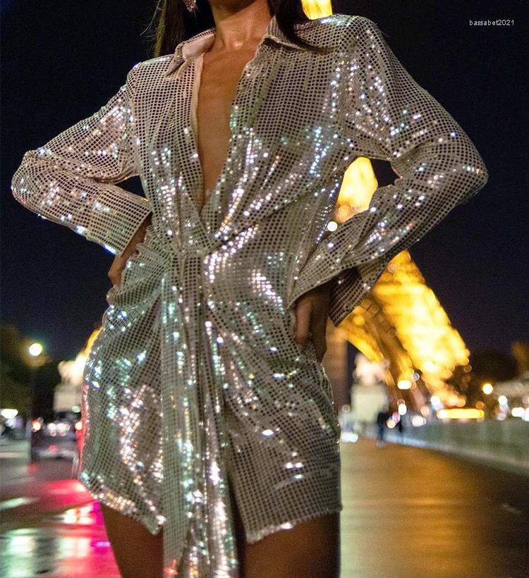 Casual Dresses Women Sequin Shirts Dress Evening Party Club Vestido Elegant Fashion Long Sleeve Turn Down Collar Mini Tie Up Short, Silver
Casual Dresses Women Sequin Shirts Dress Evening Party Club Vestido Elegant Fashion Long Sleeve Turn Down Collar Mini Tie Up Short, Silver