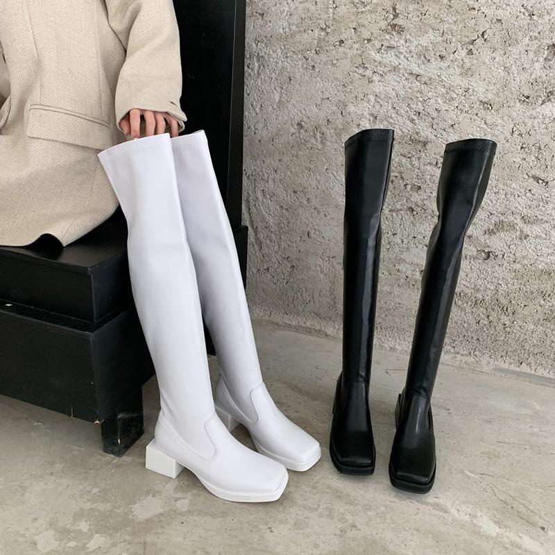 Boots Square Toe Women Over The Knee Stretch Black White Thick Mid Heels Autumn Spring Sock Elastic Botas Slip On
Boots Square Toe Women Over The Knee Stretch Black White Thick Mid Heels Autumn Spring Sock Elastic Botas Slip On