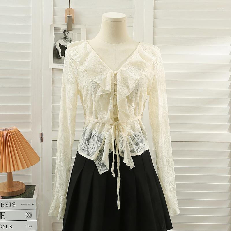 Women's Blouses Lace Ruffled Blouse Woman Butterfly V Neck Flare Sleeve Women Solid Color Office Blusas Femininas Elegantes Drop, Black 
Women's Blouses Lace Ruffled Blouse Woman Butterfly V Neck Flare Sleeve Women Solid Color Office Blusas Femininas Elegantes Drop, Black