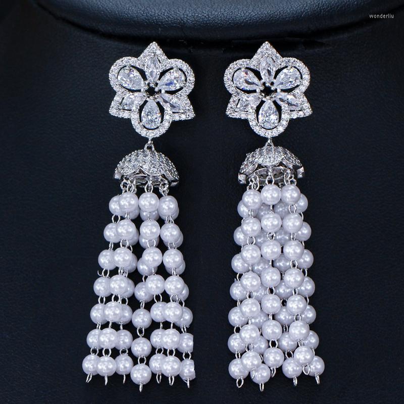 Dangle Earrings Long Tassel Pearl White Zircon Flower Shape Silver Plated Argent Earring For Women M02-E0217
Dangle Earrings Long Tassel Pearl White Zircon Flower Shape Silver Plated Argent Earring For Women M02-E0217