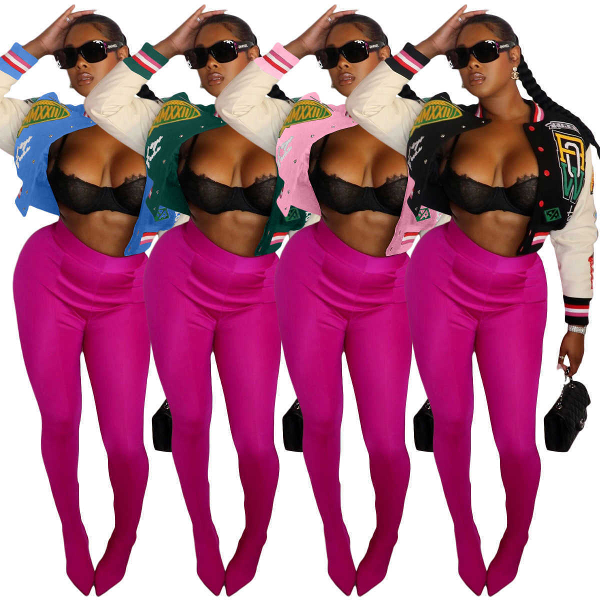 New Baseball Jackets Full Position Printed Threaded Varsity Desinger Women Cropped Patchwork Button Letterman Coats