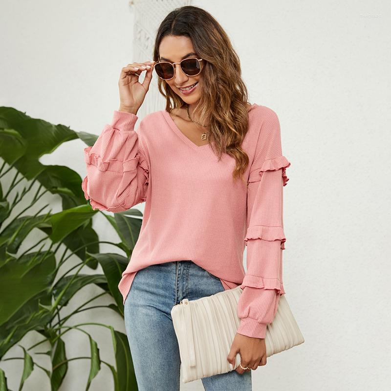 Women' T Shirts Ladies Blouse Walofeg V-Neck Lotus Cage Sleeve Stitch Long-Sleeved Cotton Fashion Leisure Solid Color Pullover In T-shirt, Black
Women' T Shirts Ladies Blouse Walofeg V-Neck Lotus Cage Sleeve Stitch Long-Sleeved Cotton Fashion Leisure Solid Color Pullover In T-shirt, Black