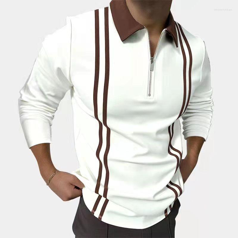 Men' Polos Men Polo Shirt Casual Long Sleeve Stripe Splicing Turn-down Collar Graphic Shirts Autumn Clothing Tops, Cxpls-14