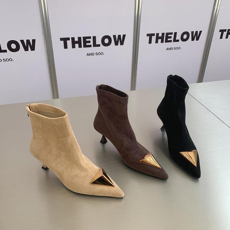 Boots Fashion Women Amkle Pointed Toe Stretch Shoes Metal Buckle Thin Mid Heels Black Brown Beige Back Zipper Autumn Sock Botas
Boots Fashion Women Amkle Pointed Toe Stretch Shoes Metal Buckle Thin Mid Heels Black Brown Beige Back Zipper Autumn Sock Botas