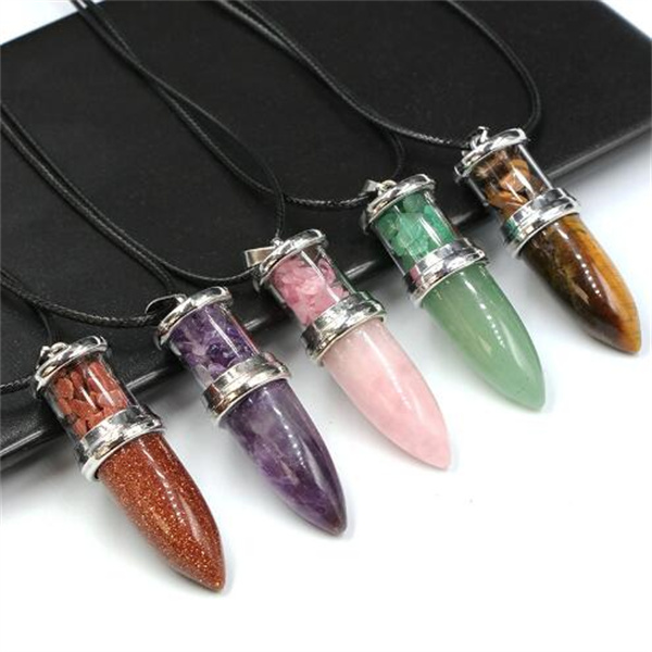 Natural Healing Crystal Quartz Reiki Necklace Amethysts Stone Bullet Shape Wishing Bottle Stones Pendant Pendulum Women Men GC1761
Natural Healing Crystal Quartz Reiki Necklace Amethysts Stone Bullet Shape Wishing Bottle Stones Pendant Pendulum Women Men GC1761