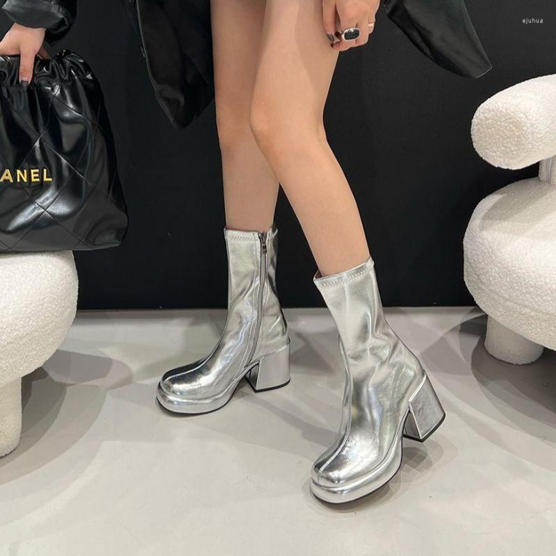 Boots Round Toe Women Mid Calf 2022 Arrivals Black Silver Side Zipper Thick High Heels Party Pumps Shoes
Boots Round Toe Women Mid Calf 2022 Arrivals Black Silver Side Zipper Thick High Heels Party Pumps Shoes