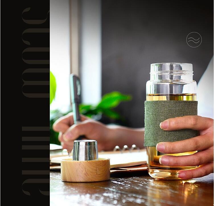350ml Glass Water Bottles Heat Resistant Round Office Car Cup With Stainless Steel Tea Infuser Strainer Tumblers