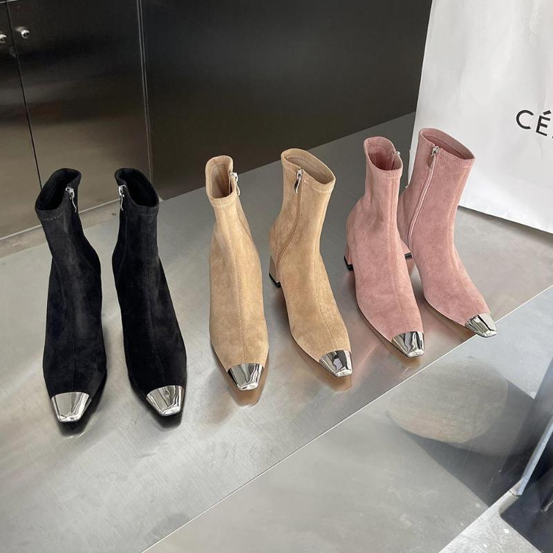 Boots Flock Women Ankle Side Zipper Fashion Party Pumps Square Mid Heels Black/Beige/Pink Stretch Shoes Woman Size 35-39
Boots Flock Women Ankle Side Zipper Fashion Party Pumps Square Mid Heels Black/Beige/Pink Stretch Shoes Woman Size 35-39