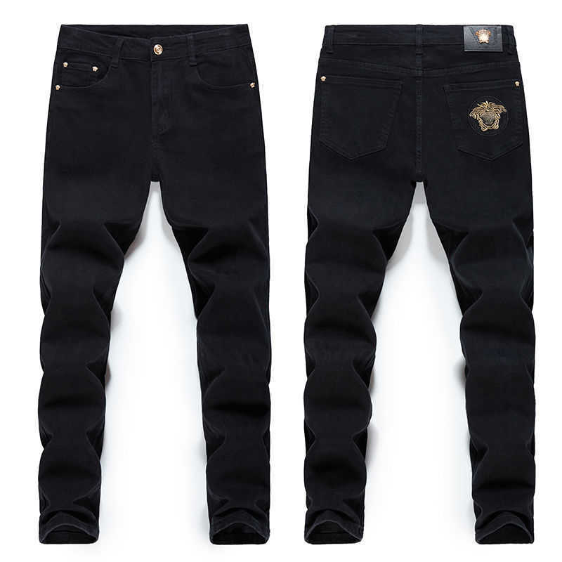 Thickened stretch mens designer jeans Medusa embroidered fashion trousers all-match slim sports pants oversized, Black
Thickened stretch mens designer jeans Medusa embroidered fashion trousers all-match slim sports pants oversized, Black