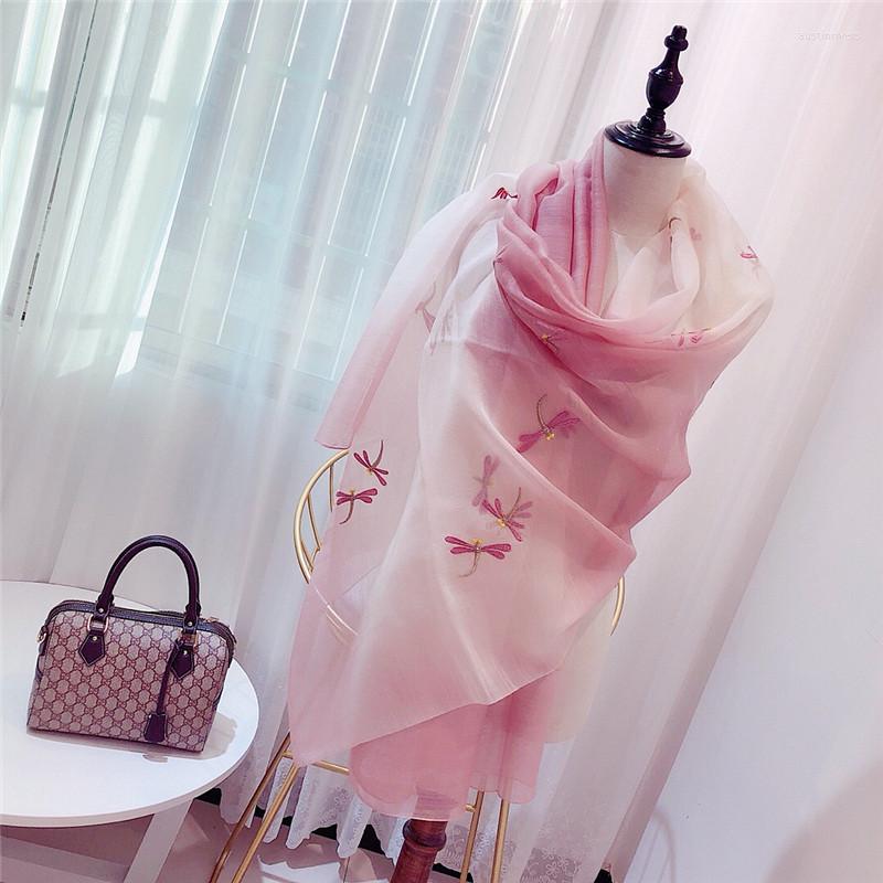 Scarves Silk Scarf Wholesale Dragonfly Embroidery Gradual Shawl Annual Conference Gift In Spring And Autumn Of 2022
Scarves Silk Scarf Wholesale Dragonfly Embroidery Gradual Shawl Annual Conference Gift In Spring And Autumn Of 2022