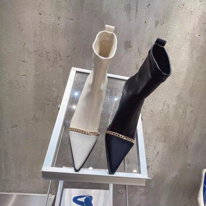 Boots Pointed Toe Women Sock Black White Metal Chain 2022 Fashion Short Stretch Shoes Thin Mid Heels Slip On Party Pumps Woman
Boots Pointed Toe Women Sock Black White Metal Chain 2022 Fashion Short Stretch Shoes Thin Mid Heels Slip On Party Pumps Woman