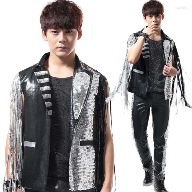 Men' Vests Summer Style Personality Slim Male Sequins Tassels Leather Vest Men Punk Rock Costumes Singer Dance Stage Fashion Street, Only vest 1
Men' Vests Summer Style Personality Slim Male Sequins Tassels Leather Vest Men Punk Rock Costumes Singer Dance Stage Fashion Street, Only vest 1