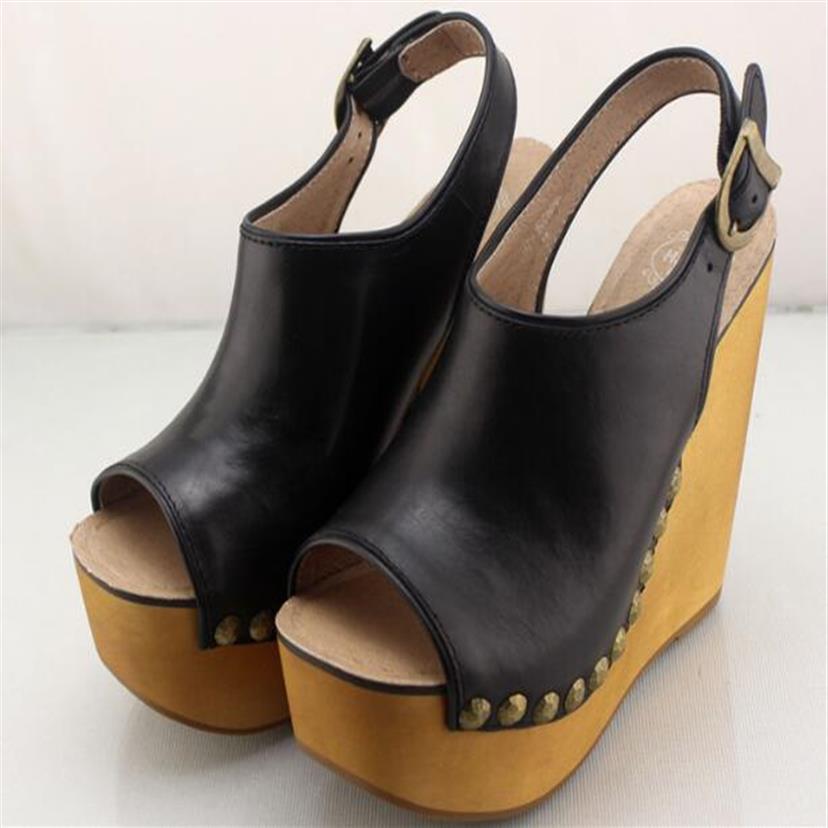 

Genuine Leather Jeffrey Open Toe Platform Wedged Sandal Women Campbell Open Toe Clogs Black Snick Wood Wedge Studded Shoes247u