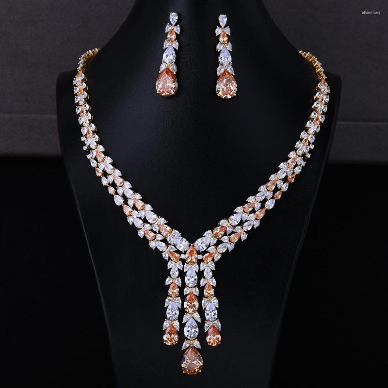 Necklace Earrings Set Blachette Exclusive Cubic Zirconia Champagne Shining Copper Tassel Dubai Fine For Women Wedding, Picture shown
Necklace Earrings Set Blachette Exclusive Cubic Zirconia Champagne Shining Copper Tassel Dubai Fine For Women Wedding, Picture shown