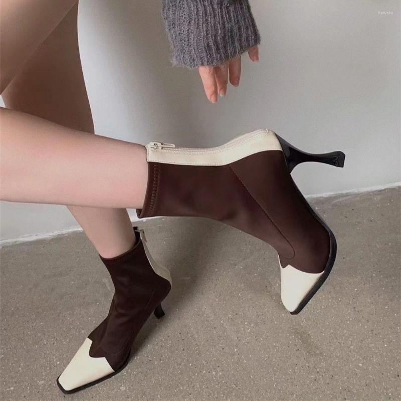 Boots Brown Black Women Ankle 2022 Arrivals Mixed Color Stretch Sock Booties Thin High Heels Back Zipper Autumn Spring Botas
Boots Brown Black Women Ankle 2022 Arrivals Mixed Color Stretch Sock Booties Thin High Heels Back Zipper Autumn Spring Botas