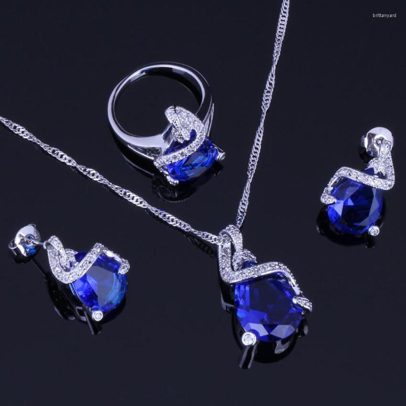 Necklace Earrings Set Admirable Blue Cubic Zirconia Silver Plated Pendant Chain Ring V0237, Picture shown
Necklace Earrings Set Admirable Blue Cubic Zirconia Silver Plated Pendant Chain Ring V0237, Picture shown