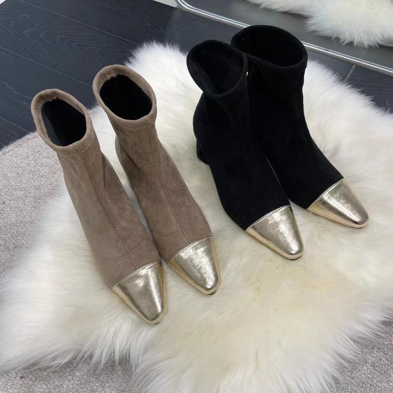 Boots Round Toe Women Ankle Mixed Color 2023 Arrivals Beige/Black Dress Shoes Mid Heels Sock Booties Short
Boots Round Toe Women Ankle Mixed Color 2023 Arrivals Beige/Black Dress Shoes Mid Heels Sock Booties Short