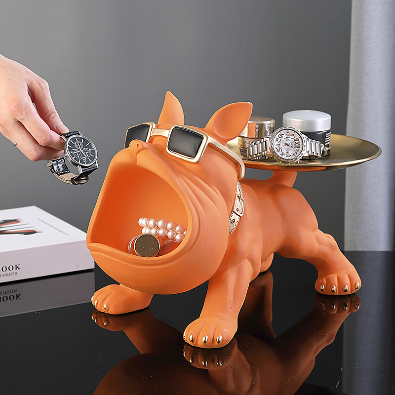Decorative Objects Figurines Cool French Bulldog Butler Decor with Tray Big Mouth Dog Statue Storage Box Animal Resin Sculputre Figurine Home Gift 221