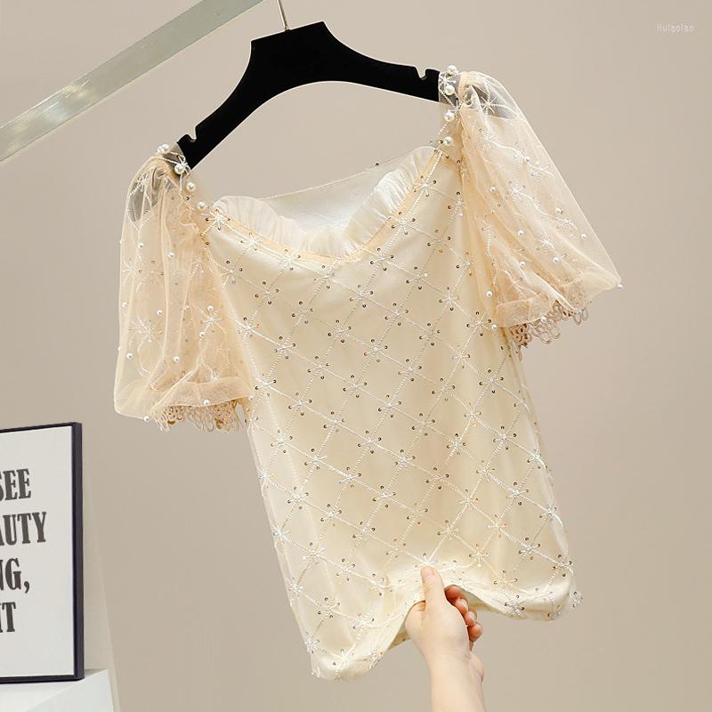 Women' Blouses Heavy Sequins Beaded Sweet Girls Shirt Lace Patchwork Retro Puff Sleeve Mesh Shirts Women Slim Fit Summer Blouse Top, Apricot
Women' Blouses Heavy Sequins Beaded Sweet Girls Shirt Lace Patchwork Retro Puff Sleeve Mesh Shirts Women Slim Fit Summer Blouse Top, Apricot