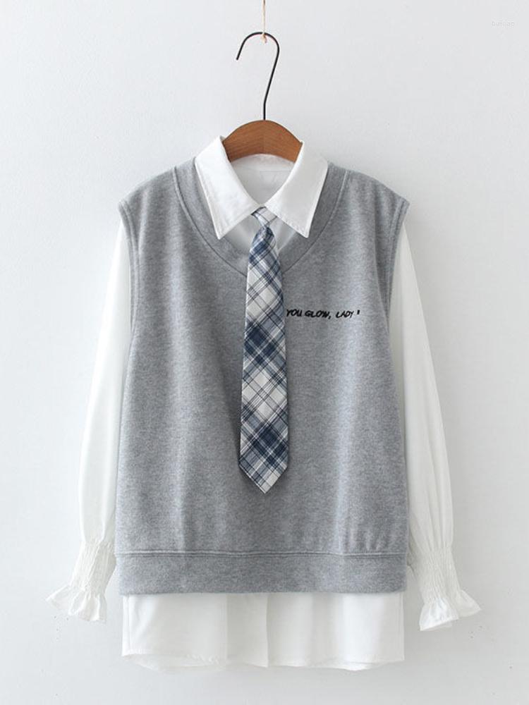 Women' Vests Spring Autumn 2pcs Suit Female Student Korean Preppy Long Sleeve Shirt Embroidery Knitted Vest Two-piece Sets Women JK Wear, Gray vest
Women' Vests Spring Autumn 2pcs Suit Female Student Korean Preppy Long Sleeve Shirt Embroidery Knitted Vest Two-piece Sets Women JK Wear, Gray vest