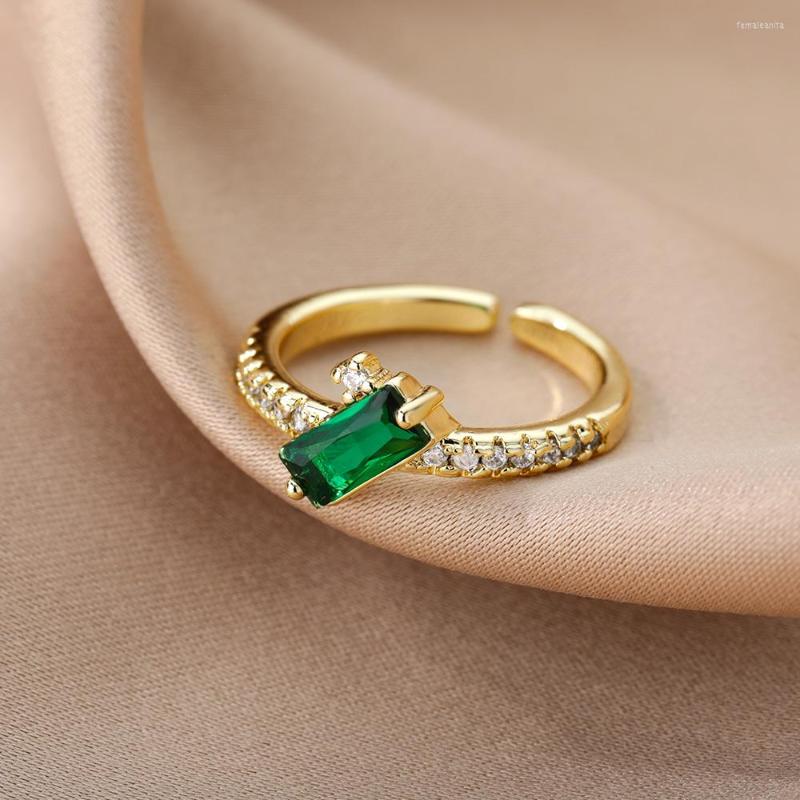 Cluster Rings Zircon Rectangle Green For Women Stainless Steel Adjustable Plated CZ Ring Party Jewelry Gift Anillo Femme Bague 2022
Cluster Rings Zircon Rectangle Green For Women Stainless Steel Adjustable Plated CZ Ring Party Jewelry Gift Anillo Femme Bague 2022