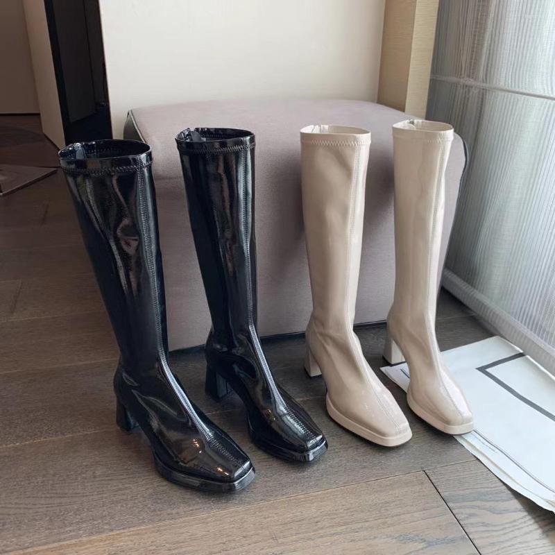 Boots Patent Leather Women Knee High Sock Booties 2022 Square Toe Stretch Shoes Black/Beige Thick Heels Back Zipper 39
Boots Patent Leather Women Knee High Sock Booties 2022 Square Toe Stretch Shoes Black/Beige Thick Heels Back Zipper 39