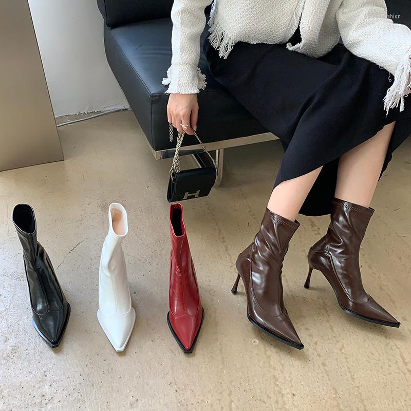 Boots Black/White/Red/Brown Women Ankle Pointed Toe Stretch Shoes Short Booties Thin High Heels Autumn Winter Party Pumps 35-39
Boots Black/White/Red/Brown Women Ankle Pointed Toe Stretch Shoes Short Booties Thin High Heels Autumn Winter Party Pumps 35-39