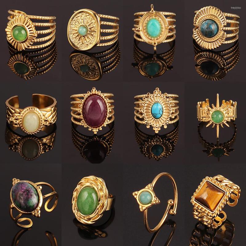 Cluster Rings Vintage Natural Stone Ring Stainless Steel Finger Bulk Opening For Women Gold Wide Chunky Fashion Jewelry Gift
Cluster Rings Vintage Natural Stone Ring Stainless Steel Finger Bulk Opening For Women Gold Wide Chunky Fashion Jewelry Gift