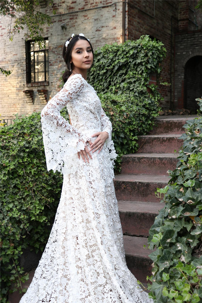 Lace Boho Wedding Dresses for Women Long Sleeve Backless A-e Bohemian Bride Dress Beach Bridal Gowns Vestidos De Novia