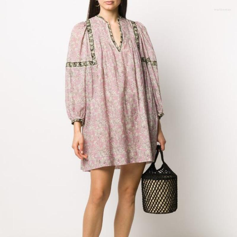 Casual Dresses Women' Cotton V-neck Ethnic Style Floral Mini Dress 2022 French Retro Loose Pleated Long-sleeved Short Robe Bohemian, Violet
Casual Dresses Women' Cotton V-neck Ethnic Style Floral Mini Dress 2022 French Retro Loose Pleated Long-sleeved Short Robe Bohemian, Violet