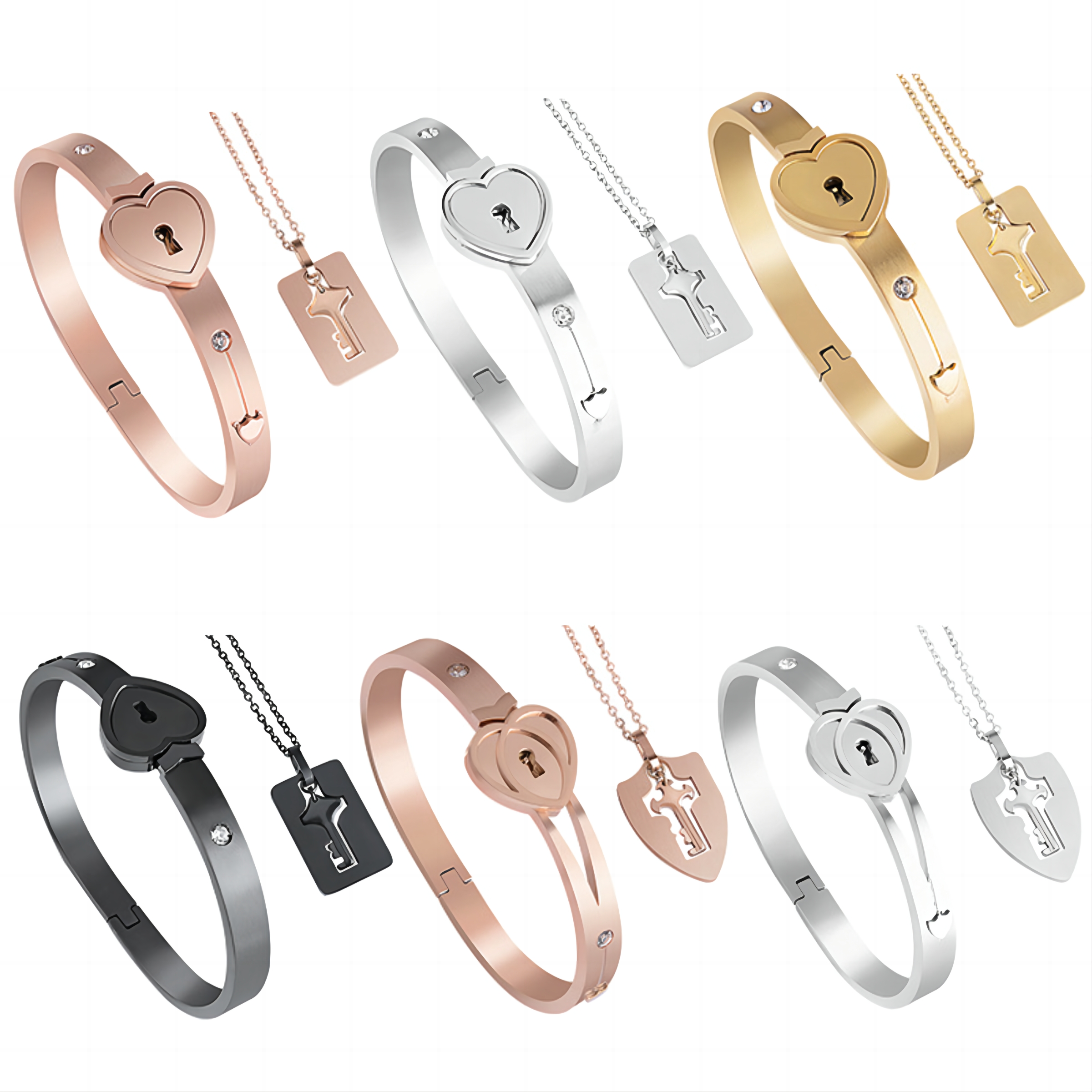 Cuffs Stainless Diamond Titanium Matching Bracelets Heart Heart-Shape Lock Titanium Steel Bracelet with Key
Cuffs Stainless Diamond Titanium Matching Bracelets Heart Heart-Shape Lock Titanium Steel Bracelet with Key