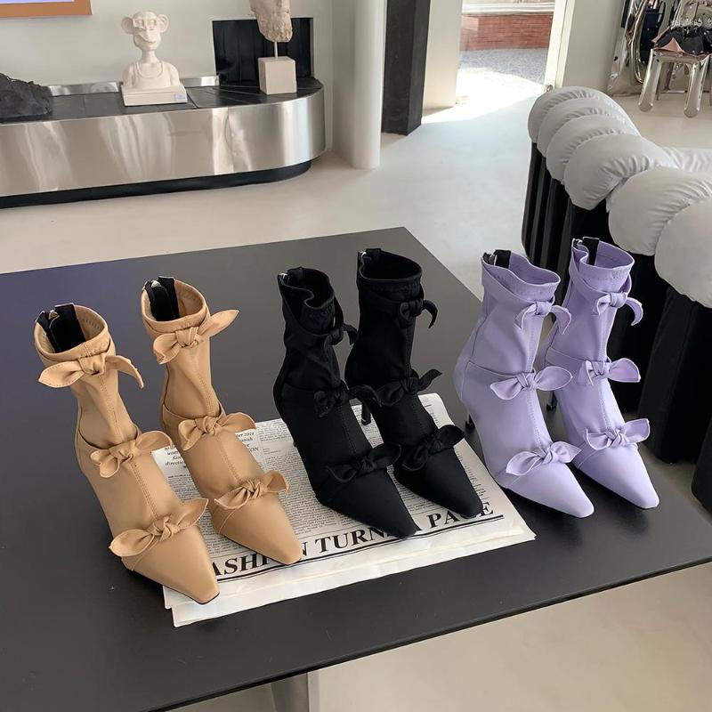 Boots Ladies Women Ankle Pointed Toe Sock Booties Bow Design Back Zipper Thin High Heels Black Beige Purple Dress Shoes Woman 39
Boots Ladies Women Ankle Pointed Toe Sock Booties Bow Design Back Zipper Thin High Heels Black Beige Purple Dress Shoes Woman 39