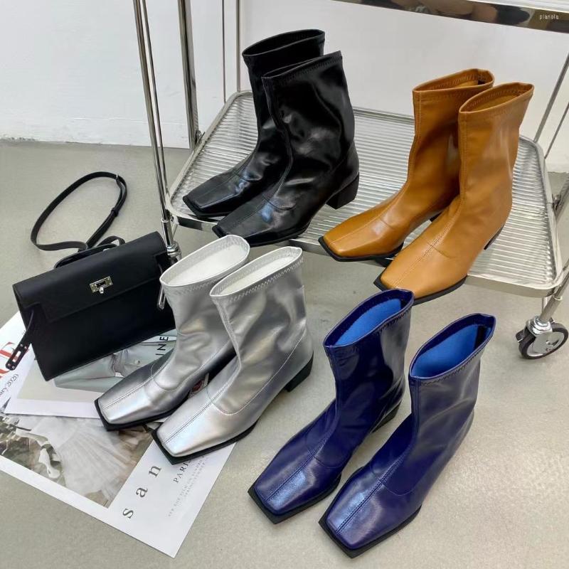Boots Square Toe Women Ankle Sock Booties Black Brown Silver Blue Slip On Thick Mid Heels Autumn Winter Woman
Boots Square Toe Women Ankle Sock Booties Black Brown Silver Blue Slip On Thick Mid Heels Autumn Winter Woman