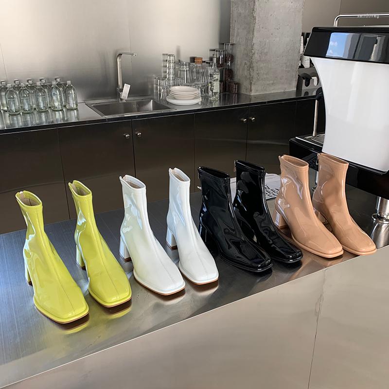 Boots Square Toe Women Ankle Stretch Shoes Thick Mid Heels Green White Black Khaki Back Zipper Sock Patent Leather
Boots Square Toe Women Ankle Stretch Shoes Thick Mid Heels Green White Black Khaki Back Zipper Sock Patent Leather
